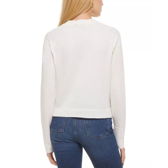 DKNY JEANS Women's Crewneck Sweater XXS Ivory White Sequin Logo Cotton Blend NWT - Picture 3 of 13